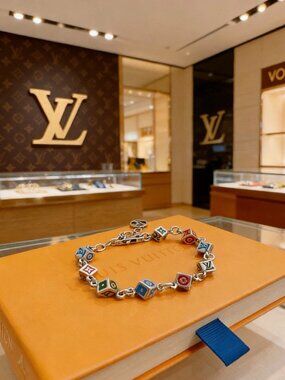 Louis Vuitton Silver-Tone Dice Charm Bracelet with Multicolor Enamel